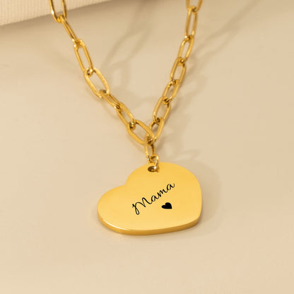 Mama Heart Necklace with Link Chain